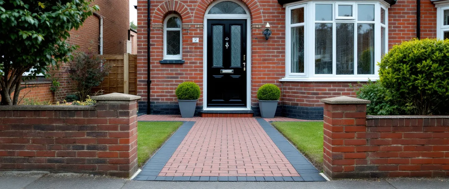Block paving front path leading to a front door