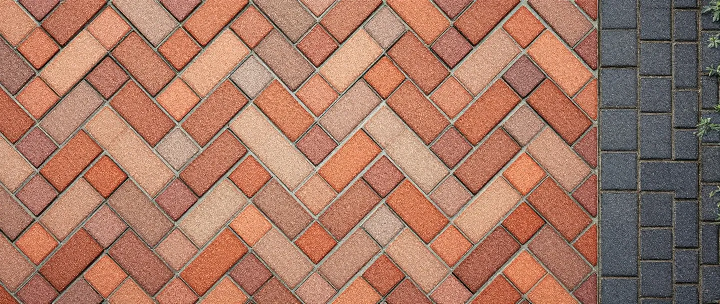 Close-up of herringbone block paving with kiln-dried sand joints